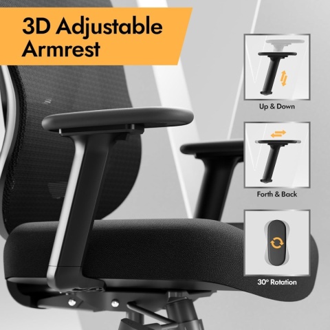 Ergonomiczne Krzesło Biurowe z Podparciem Lędźwiowym 3D HOLLUDLE