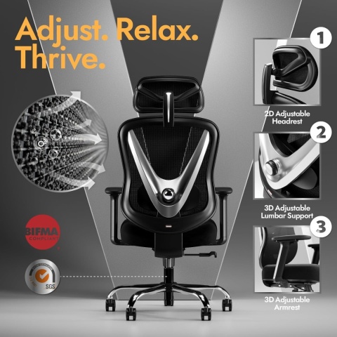 Ergonomiczne Krzesło Biurowe z Podparciem Lędźwiowym 3D HOLLUDLE