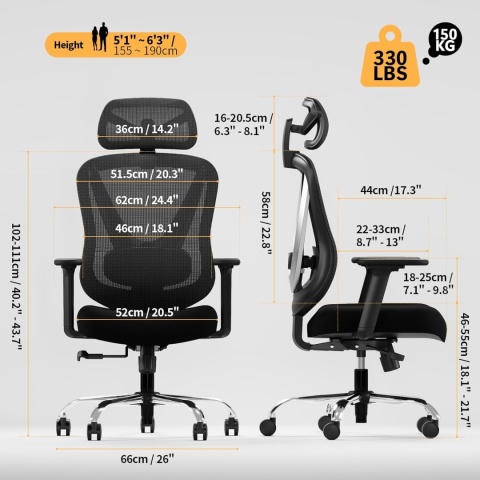 Ergonomiczne Krzesło Biurowe z Podparciem Lędźwiowym 3D HOLLUDLE