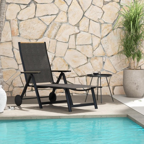 Grand Patio leżak plażowy ogrodowy 2 kółka 6 pozycji aluminiowy czarny