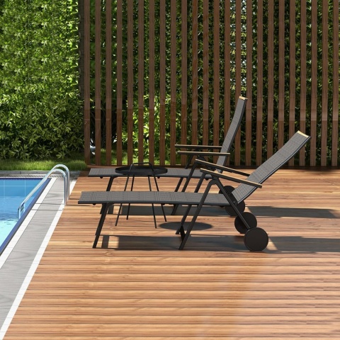 Grand Patio leżak plażowy ogrodowy 2 kółka 6 pozycji aluminiowy czarny