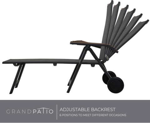 Grand Patio leżak plażowy ogrodowy 2 kółka 6 pozycji aluminiowy czarny