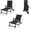 Grand Patio leżak plażowy ogrodowy 2 kółka 6 pozycji aluminiowy czarny