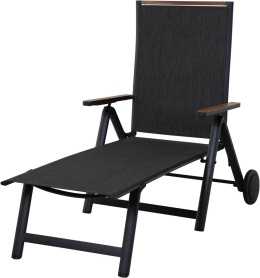 Grand Patio leżak plażowy ogrodowy 2 kółka 6 pozycji aluminiowy czarny