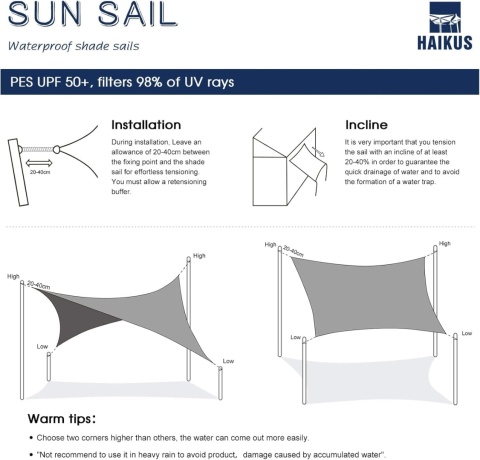 HAIKUS Żagiel przeciwsłoneczny wodoodporny 4x4x4 m UV 98% kremowy
