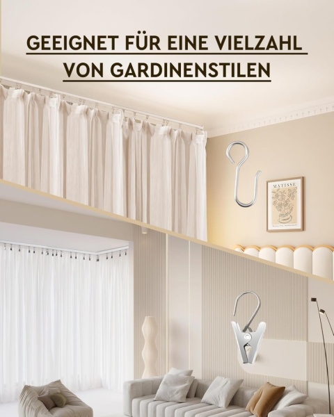 Karnisz Szyna Sufitowa Aluminiowa Pojedyncza Biała żabki / agrafki WS 200cm