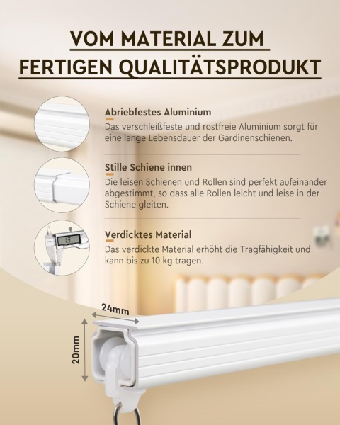 Karnisz Szyna Sufitowa Aluminiowa Pojedyncza Biała żabki / agrafki WS 200cm