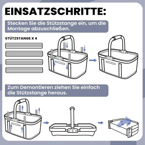 Koszyk na zakupy torba składana wodoodporna 30 L mocny stelaż czarna