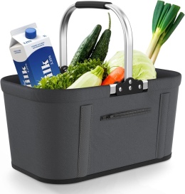 Koszyk na zakupy torba składana wodoodporna 30 L mocny stelaż czarna