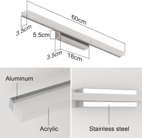 Łazienkowa lampa LED Klighten 14 W 60 cm, IP44, 110-240 V, 3000K