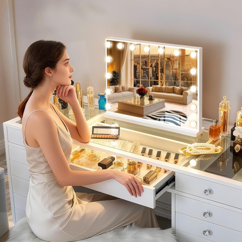 Lustro do makijażu FENCHILIN Bluetooth Hollywood Mirror z sterowaniem dotykowym, 58 x 46 cm