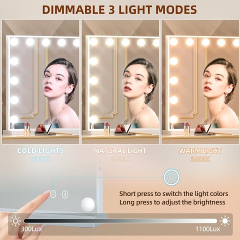 Lustro do makijażu FENCHILIN Bluetooth Hollywood Mirror z sterowaniem dotykowym, 58 x 46 cm