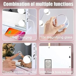 Lustro do makijażu FENCHILIN Bluetooth Hollywood Mirror z sterowaniem dotykowym, 80 x 58 cm