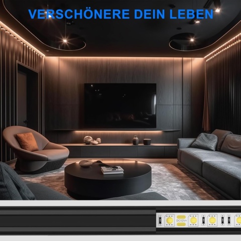 Molfanco Aluminiowy profil LED, 12 x 1 m, z czarną pokrywą