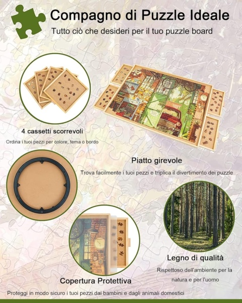 Obrotowa deska do puzzli, 1500 elementów z szufladami i pokrywą