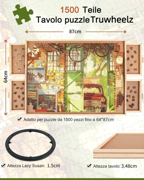 Obrotowa deska do puzzli, 1500 elementów z szufladami i pokrywą
