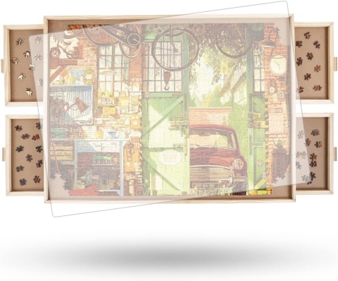 Obrotowa deska do puzzli, 1500 elementów z szufladami i pokrywą