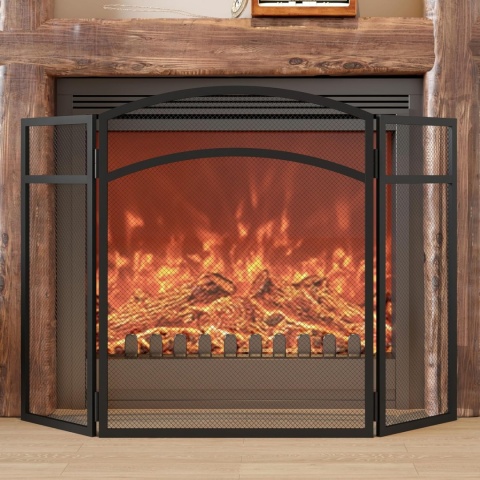 Osłona kominka, składana osłona kominka 96 x 60 cm, czarna