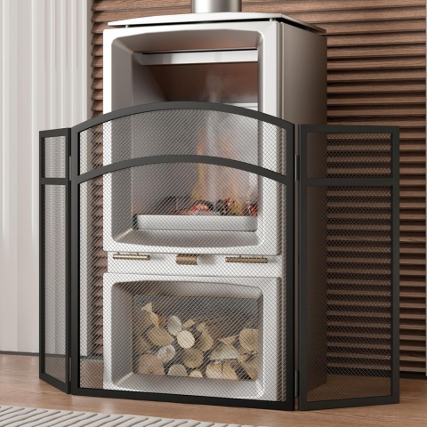 Osłona kominka, składana osłona kominka 96 x 60 cm, czarna