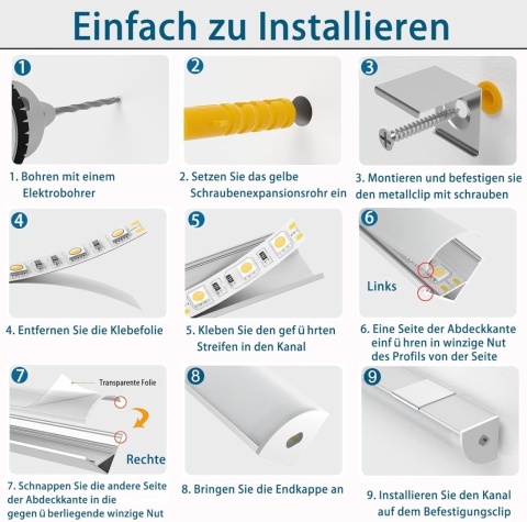 Profil aluminiowy LED, 6 x 1 m, listwa LED