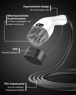 Przedłużacz Ładowarki EV Typ 2 (32A, 22kW, 8m, 3-fazowy) – do elektrycznych