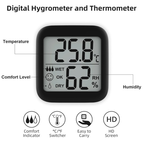 VICKSONGS 3 sztuki, Higrometr Cyfrowy, Termometr Wewn., Wskaźnik Komfortu