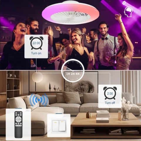 Wentylator sufitowy z oświetleniem i pilotem 48,5 cm, ściemnialny, 6 poziomów prędkości