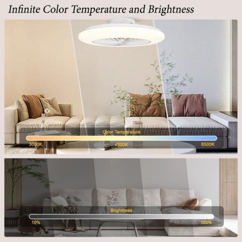 Wentylator sufitowy z oświetleniem i pilotem 48,5 cm, ściemnialny, 6 poziomów prędkości