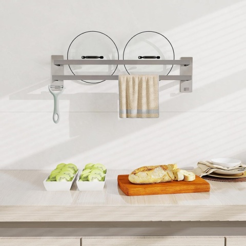 Wieszak na ręczniki dla gości bez wiercenia, podwójny 80 cm, z haczykiem, stal nierdzewna