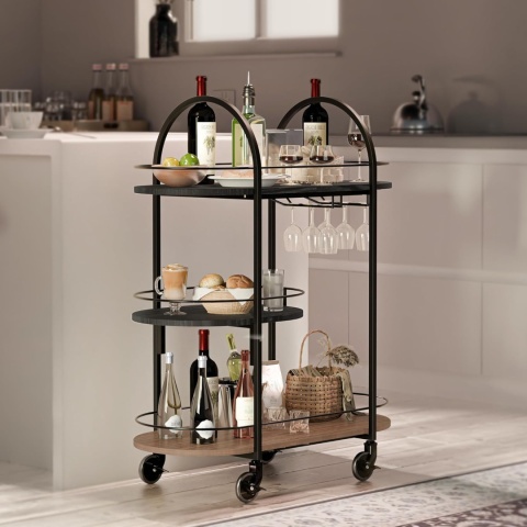 Wózek kuchenny z blatem roboczym, szafką, półkami regał na wino