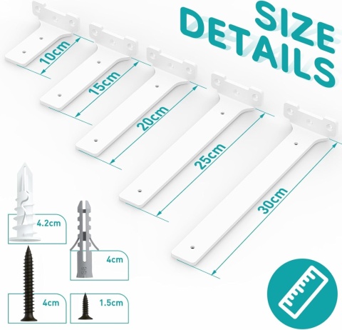 Yeabett Zestaw 6 wsporników półek 30 cm LOFT uchwyt półki, podpórka