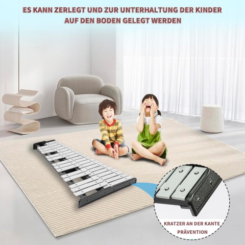 Zestaw dzwonków ksylofonowych 32 Note Glockenspiel z młotkami, kijami perkusyjnymi i torbą