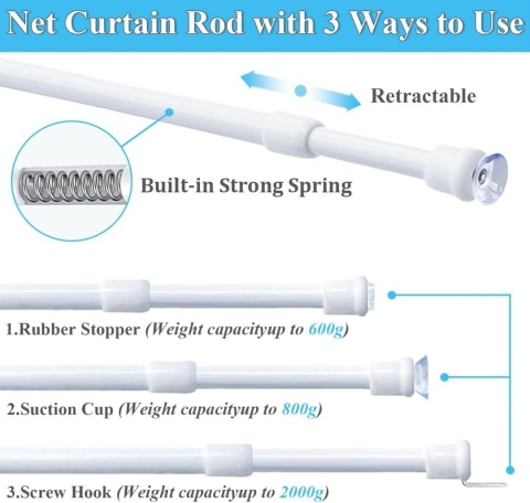 2 sztuki mały drążek zaciskowy, karnisz zaciskowy, drążek zaciskowy do okien, (90-120 cm, Ø 10mm)