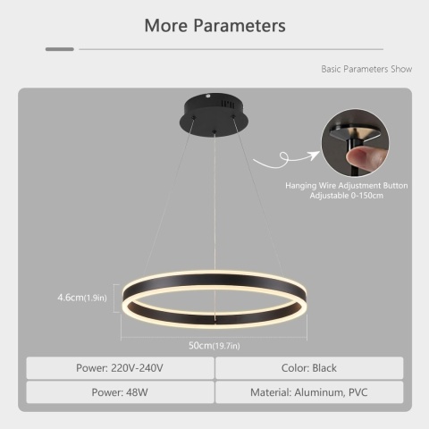 50cm Lampa Wisząca LED 48W Z Funkcją ściemniania 2700K-6500K z pilotem