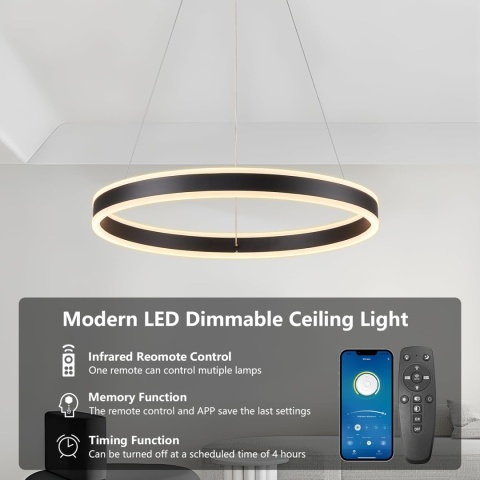 50cm Lampa Wisząca LED 48W Z Funkcją ściemniania 2700K-6500K z pilotem