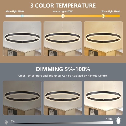 50cm Lampa Wisząca LED 48W Z Funkcją ściemniania 2700K-6500K z pilotem