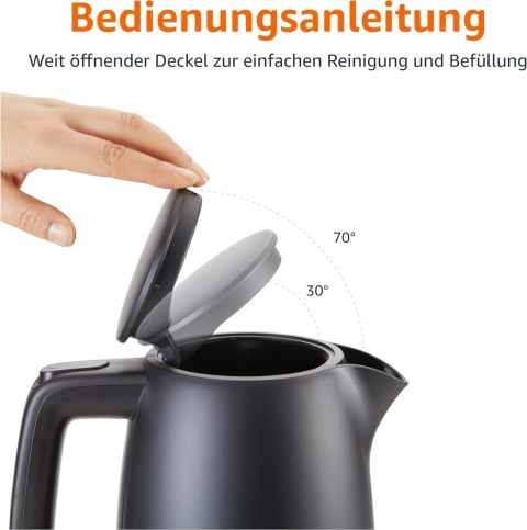 Amazon Basics Czajnik elektryczny 1,7 l, 2200 W, nie zawiera BPA, podstawa 360
