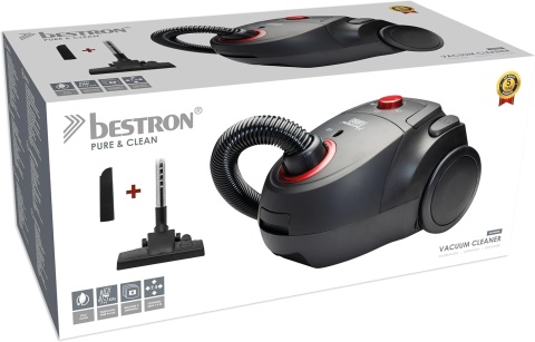 Bestron Odkurzacz z workiem, odkurzacz podłogowy zmywalny HEPA12 i mikrofiltr