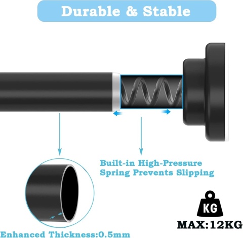 Drążek do zasłony prysznicowej, ze stali nierdzewnej, wysuwany, 110-200 cm