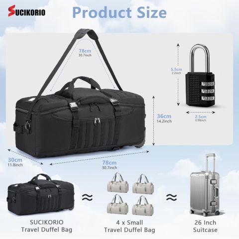 Duża Torba Podróżna / plecak 3 W 1 Z Kółkami SUCIKORIO 78x36x30cm