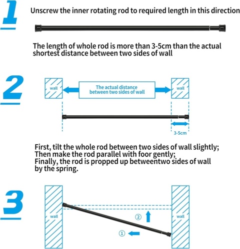 Karnisz do zasłony prysznicowej, bez wiercenia, drążek teleskopowy bialy 115-205 cm