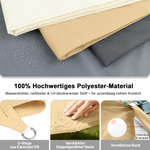 LOVE STORY Żagiel przeciwsłoneczny, wodoszczelny, 2 x 2 m, prostokątny,