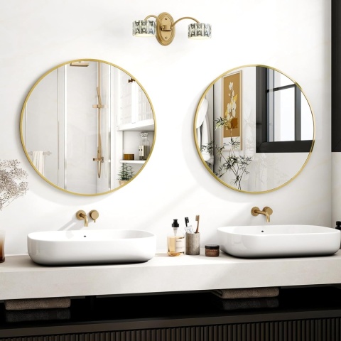 LUSTRO W RAMIE ZŁOTE OKRĄGŁE ŁAZIENKOWE 70 CM LOFT Koonmi