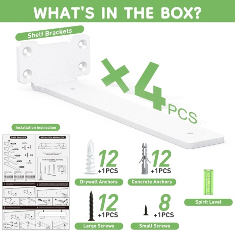 Wsporniki do półek pływających, 15 cm, wytrzymałe, metalowe 4 sztuki