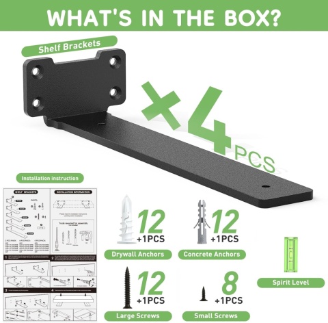 Metalowe wsporniki do półek 10 cm, wytrzymałe, 4 sztuki
