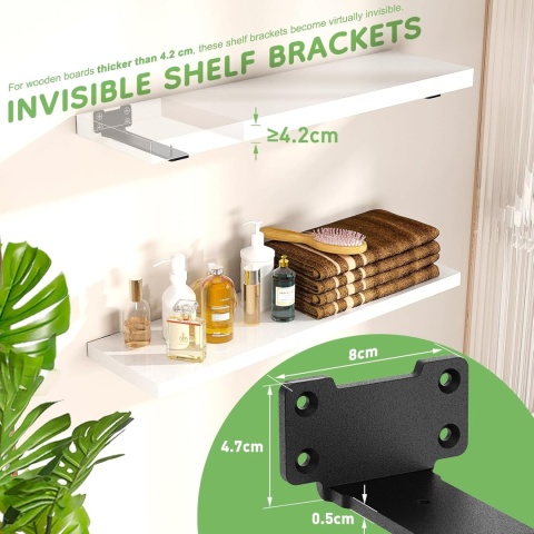 Metalowe wsporniki do półek 10 cm, wytrzymałe, 4 sztuki