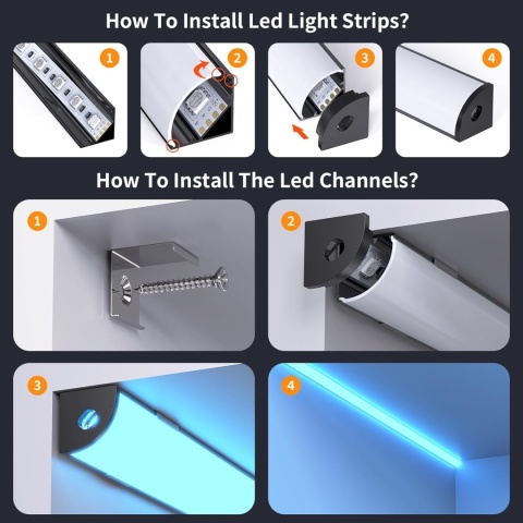 Profil LED, Aluminiowy 12 × 1 m, Kształt Litery V 45 Stopni