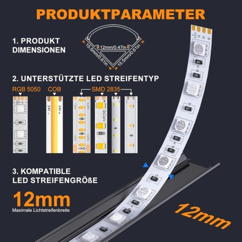 Profil LED, Aluminiowy 12 × 1 m, Kształt Litery V 45 Stopni