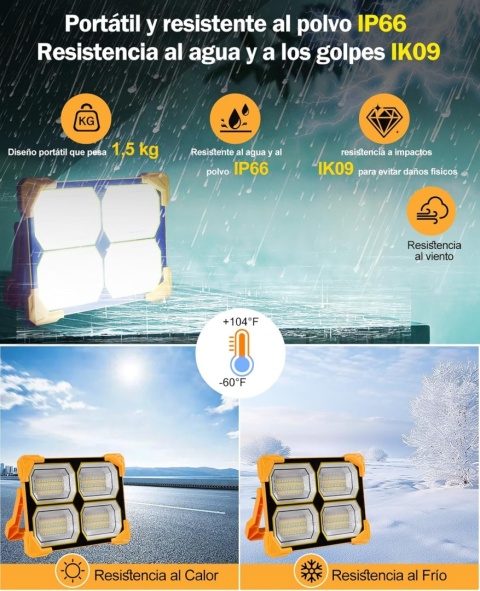 Reflektor roboczy LED, 4 panele świetlne, solar panel (300 W)