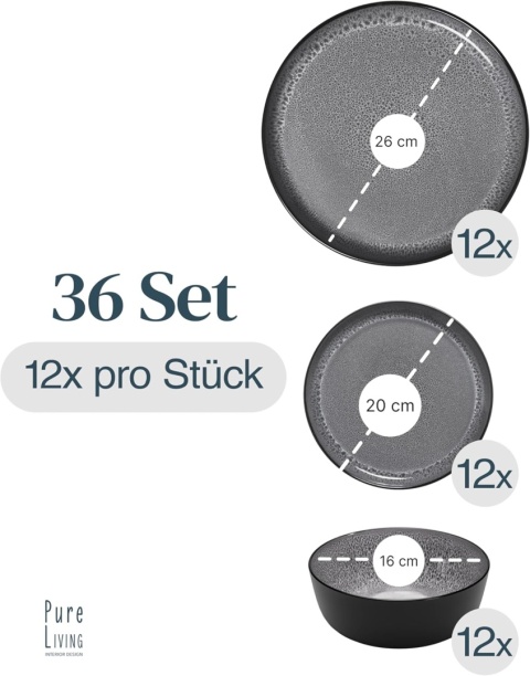 Zestaw naczyń dla 12 osób Ibiza 36-częściowy z kamionki, Pure Living